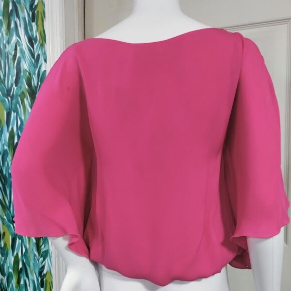 Alice & Olivia 100% Silk 3/4 Sleeve Boat Neck Whimsy Boho Sway Blouse Top Pink S - Picture 6 of 13